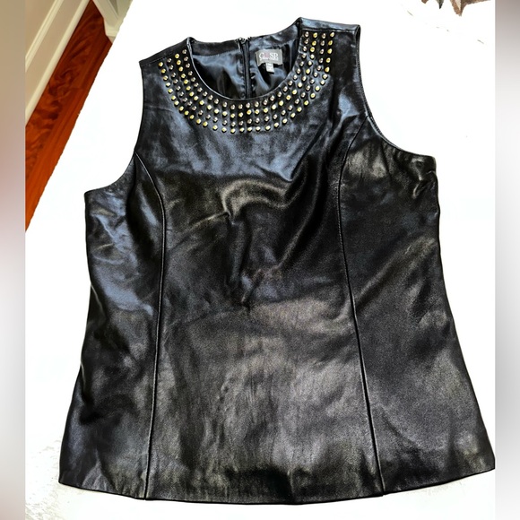 Genuine Leather - studded - zip back - soft leather  Neiman Marcus - Picture 8 of 8